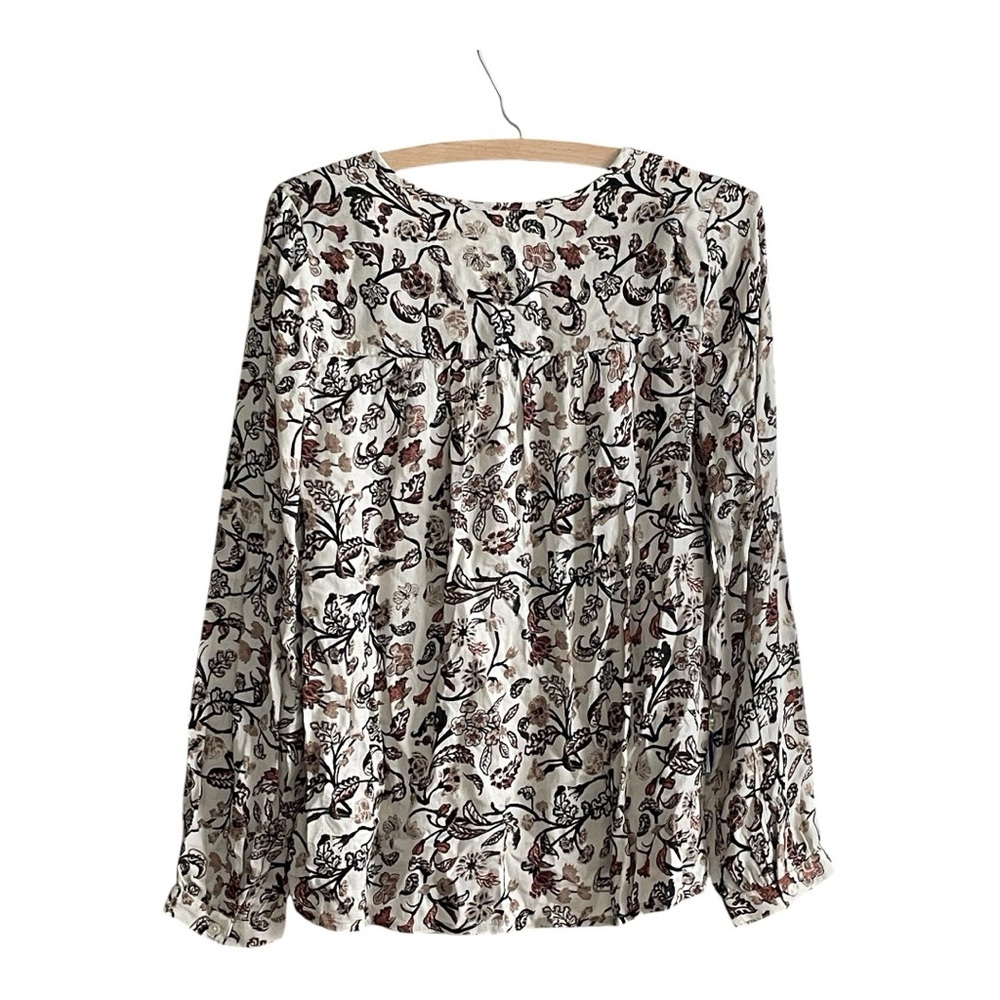 Lucky Brand NWT Smocked Floral Peasant Brown and Cream Floral Blouse - Picture 2 of 7
